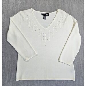 Norton McNaughton Women's Ivory Knit 3/4 Sleeve Pullover Sweater Petites PM